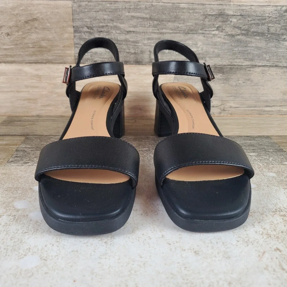 Clarks Jaylan Ray Womens Sandals Sz 8.5 Black Leather Block Heel Slingback Strap